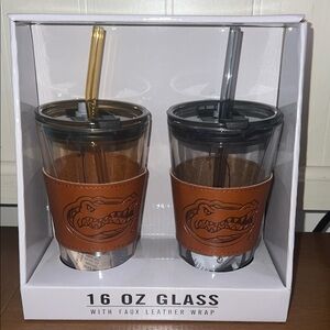 Florida Gators Glass Faux Leather Wrap 16oz Tumblers
